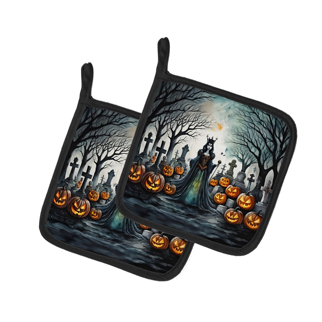 Edge Collections - 7.5" x 7.5" - Black - Evil Queen Halloween Kitchen Pot Holders - 1 Pair